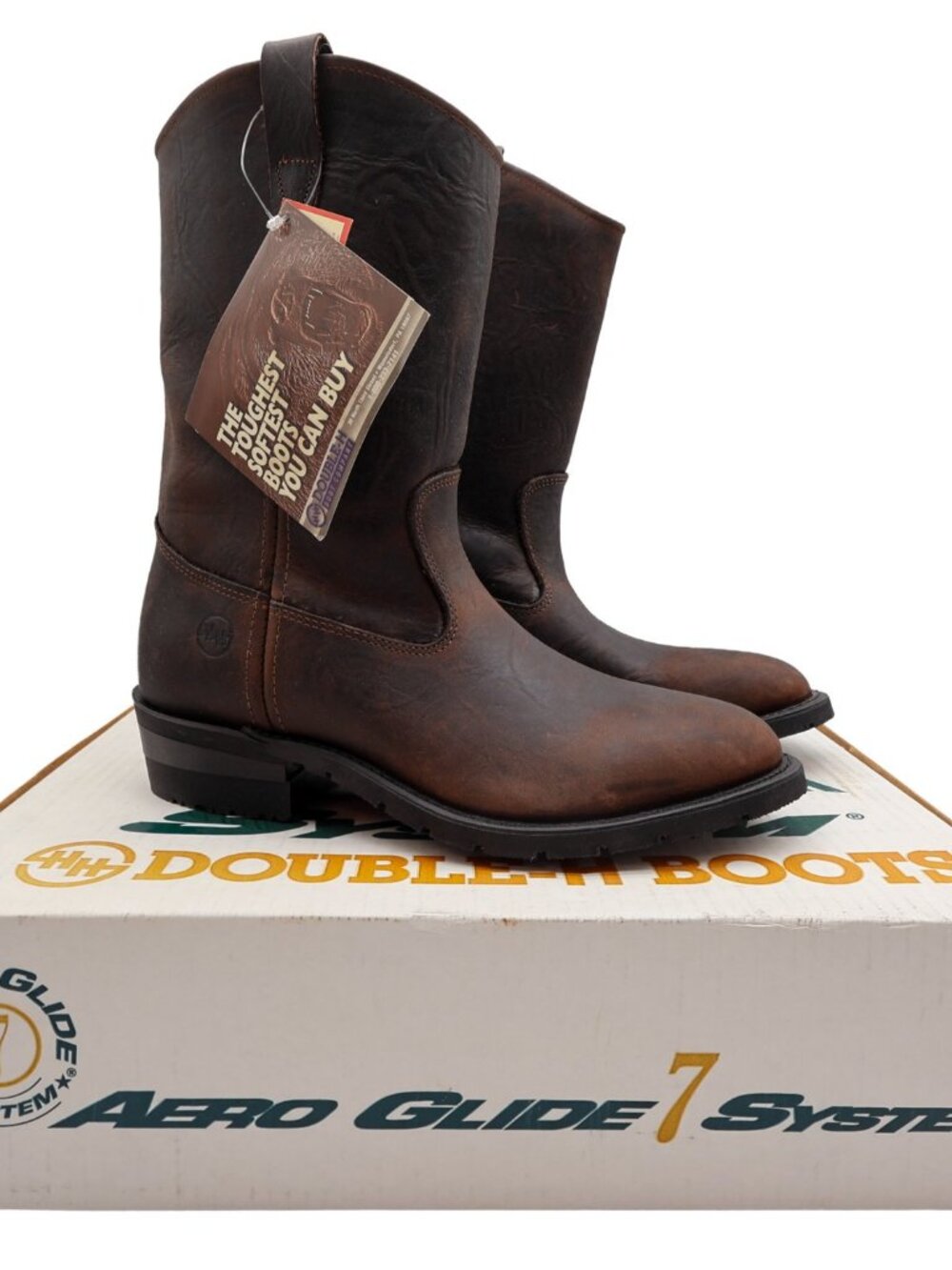 Vintage Double-H Boots Mens 9 EE Brown Leather Aero-Glide 7 Work Boot 2520 NWB